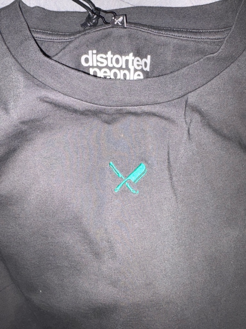 Distorted People Black Tee with Teal Embroidered Logo BNWT PO-1/11